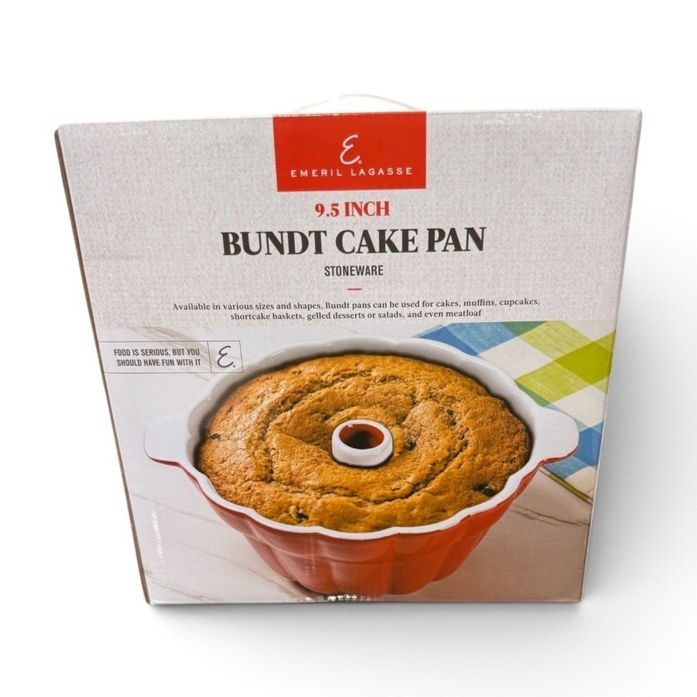 Emeril Lagasse 9.5 Inch Bundt Cake Pan Red Stoneware Fluted Bakeware
